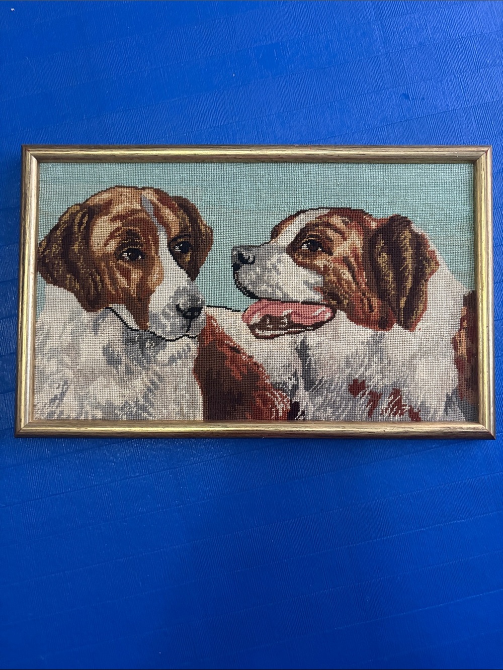 Embroidered Dog Portrait Needlepoint Wall Art - Brown & White Dogs